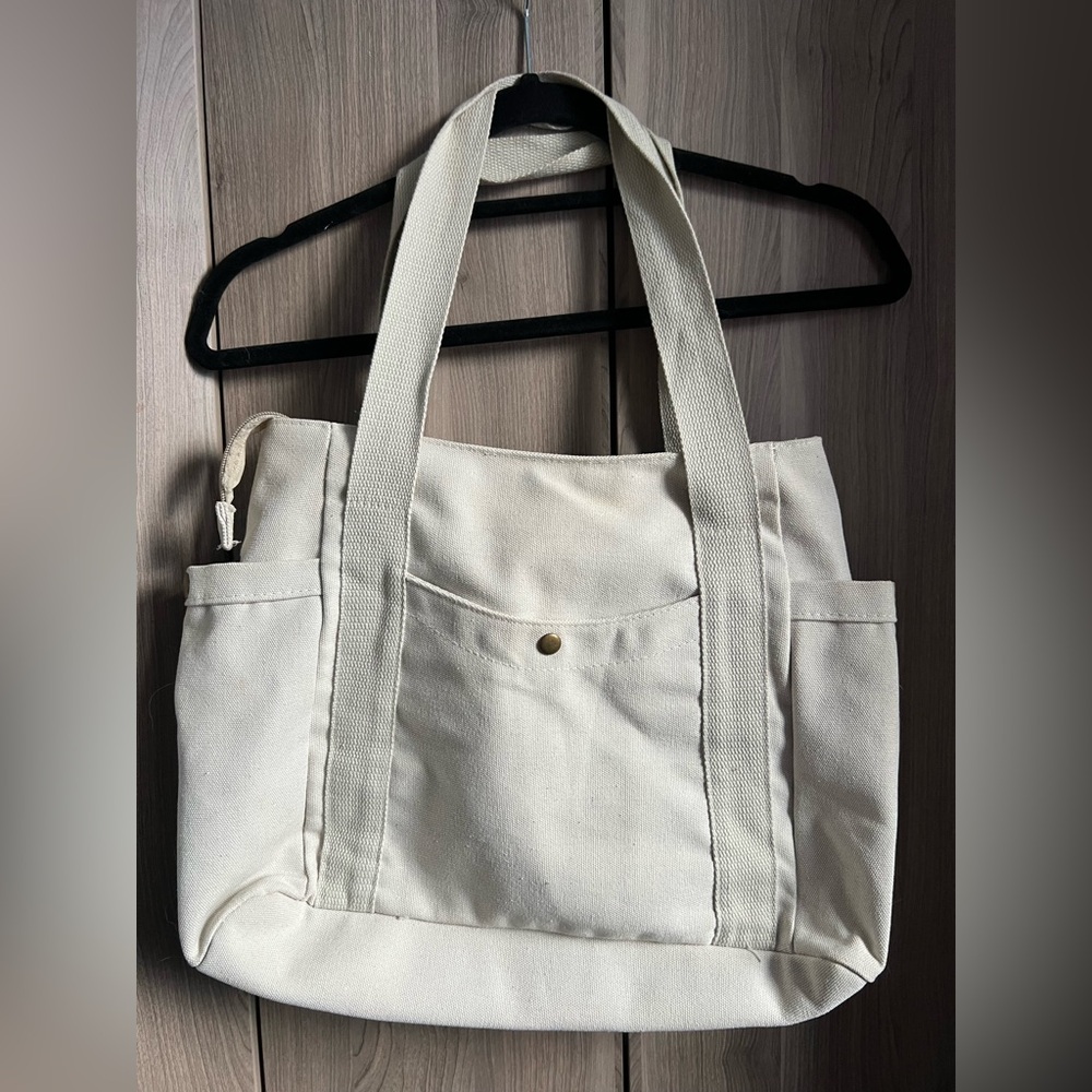Beige Canvas Bag with Zipper